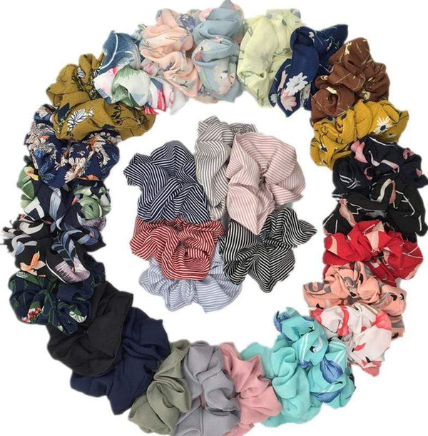 Hair Accessories Ties Scrunchies Christmas Headwear Set Chiffon Women Girls Strips Fashion Solid Leopard Floral Satin 6pcs/pack JadeMoghul Inc. 