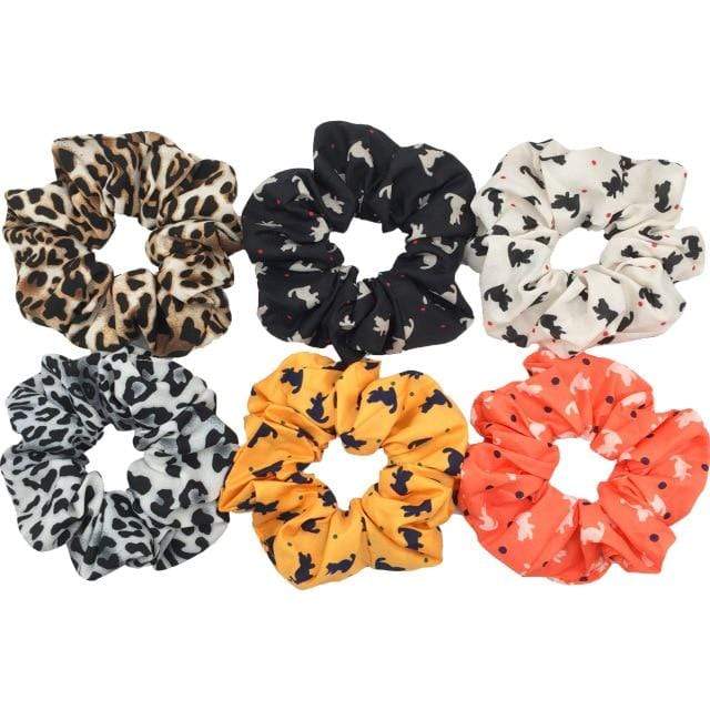 Hair Accessories Ties Scrunchies Christmas Headwear Set Chiffon Women Girls Strips Fashion Solid Leopard Floral Satin 6pcs/pack JadeMoghul Inc. 
