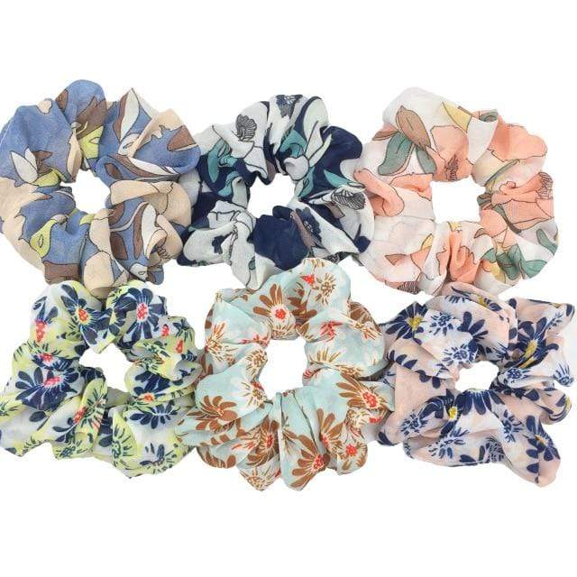 Hair Accessories Ties Scrunchies Christmas Headwear Set Chiffon Women Girls Strips Fashion Solid Leopard Floral Satin 6pcs/pack JadeMoghul Inc. 