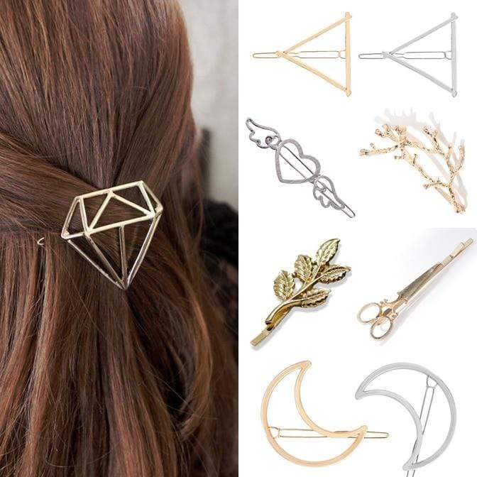 Hair Clip For Women Scissors Diamond Round Moon Leaf Unicorn Heart Simple Golden Silver Girl Fashion Gift Charm AExp