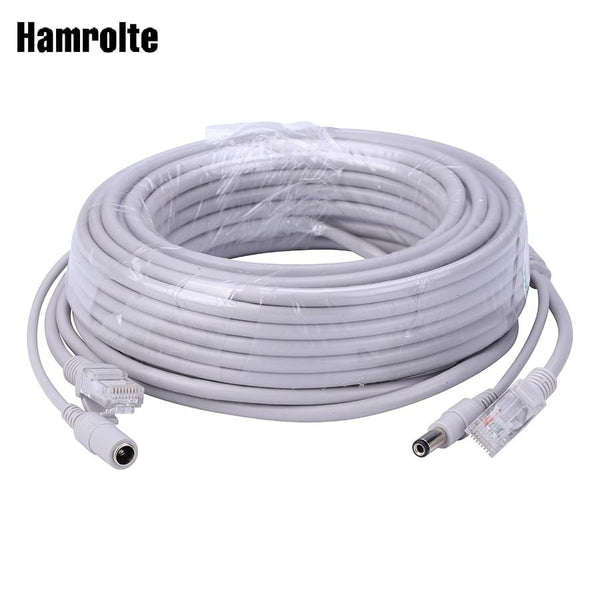 Hamrolte 5M/10M/20M/30M Optional 2.1mm/5.5mm jack RJ45 + DC Power Extension Ethernet CCTV Cable For IP Cameras NVR System JadeMoghul Inc. 