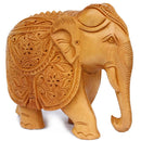 Hand Carved Elephant Statue In Kadam Wood, Beige-Animal Statue-Beige-Kadam Wood-JadeMoghul Inc.