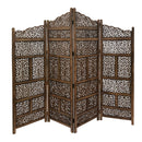 Hand Carved Foldable 4 Panel Wooden Partition Screen/RoomDivider,Brown-Room Dividers-Brown-Wood-JadeMoghul Inc.