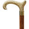 Hand Carved Wooden Walking Stick Cane With Golden Handle, Brown-Decorative Accessories-Brown and Gold-Wood/ Brass-JadeMoghul Inc.