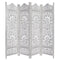 Handcrafted Wooden 4 Panel Room Divider Screen Featuring Lotus Pattern-Reversible-Carved Wood Room Dividers-White-Mango Wood MDF-JadeMoghul Inc.