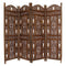 Handcrafted Wooden 4 Panel Room Divider Screen With Tiny Bells - Reversible-Carved Wood Room Dividers-Brown-Mango Wood MDF-JadeMoghul Inc.