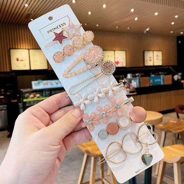 Handmade Pearls Hair Clips Pin For Women Fashion Geometric Flower Barrettes Headwear Girls Sweet Top Clip Crystal Accessorie AExp