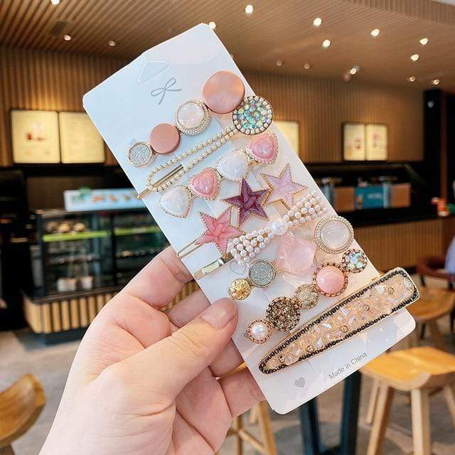 Handmade Pearls Hair Clips Pin For Women Fashion Geometric Flower Barrettes Headwear Girls Sweet Top Clip Crystal Accessorie AExp