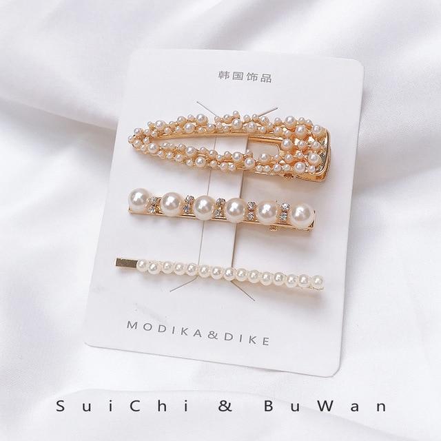 Handmade Pearls Hair Clips Pin For Women Fashion Geometric Flower Barrettes Headwear Girls Sweet Top Clip Crystal Accessorie AExp