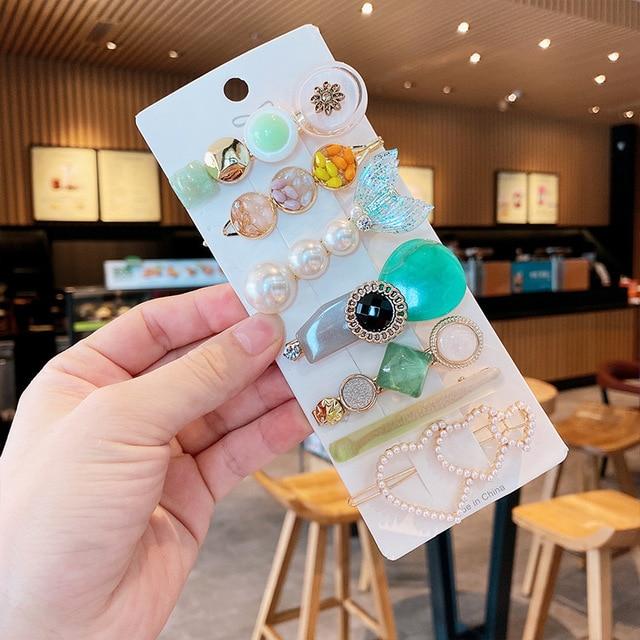 Handmade Pearls Hair Clips Pin For Women Fashion Geometric Flower Barrettes Headwear Girls Sweet Top Clip Crystal Accessorie AExp