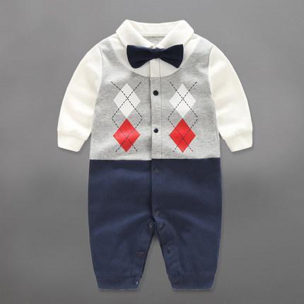 Handsome Baby Rompers Infant Newborn 0-18M Bow Romper Costume Cotton Tie Jumpsuit Clothes Gentleman Body Suit Baby Boys Clothing-long sleeve 3-3M-JadeMoghul Inc.