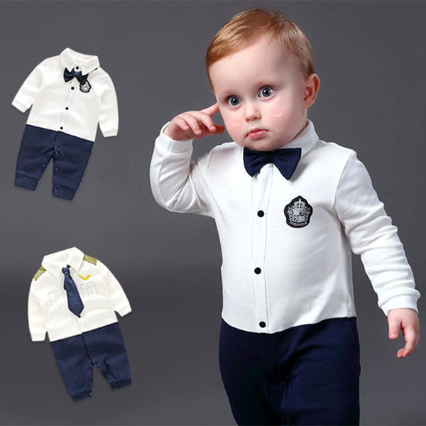 Handsome Baby Rompers Infant Newborn 0-18M Bow Romper Costume Cotton Tie Jumpsuit Clothes Gentleman Body Suit Baby Boys Clothing-long sleeve-3M-JadeMoghul Inc.