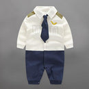 Handsome Baby Rompers Infant Newborn 0-18M Bow Romper Costume Cotton Tie Jumpsuit Clothes Gentleman Body Suit Baby Boys Clothing-long sleeve 6-3M-JadeMoghul Inc.