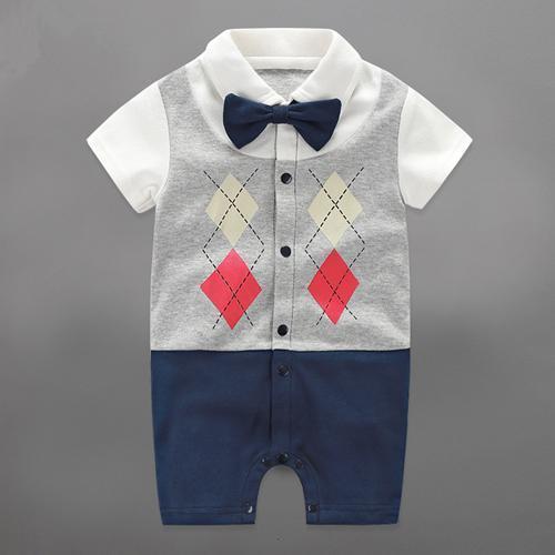 Handsome Baby Rompers Infant Newborn 0-18M Bow Romper Costume Cotton Tie Jumpsuit Clothes Gentleman Body Suit Baby Boys Clothing-short sleeve 1-3M-JadeMoghul Inc.