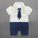 Handsome Baby Rompers Infant Newborn 0-18M Bow Romper Costume Cotton Tie Jumpsuit Clothes Gentleman Body Suit Baby Boys Clothing-short sleeve 4-3M-JadeMoghul Inc.