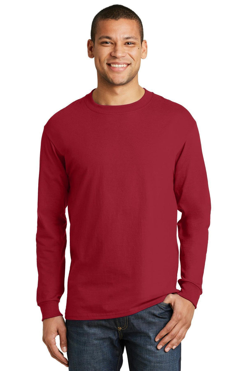 Hanes Beefy-T - 100% Cotton Long Sleeve T-Shirt. 5186-T-shirts-Deep Red-3XL-JadeMoghul Inc.