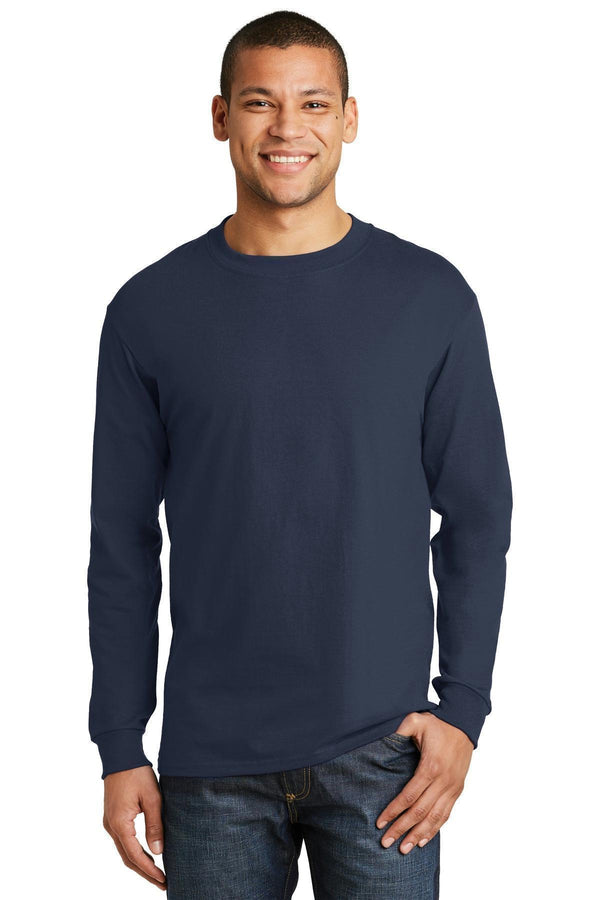 Hanes Beefy-T - 100% Cotton Long Sleeve T-Shirt. 5186-T-shirts-Navy-3XL-JadeMoghul Inc.