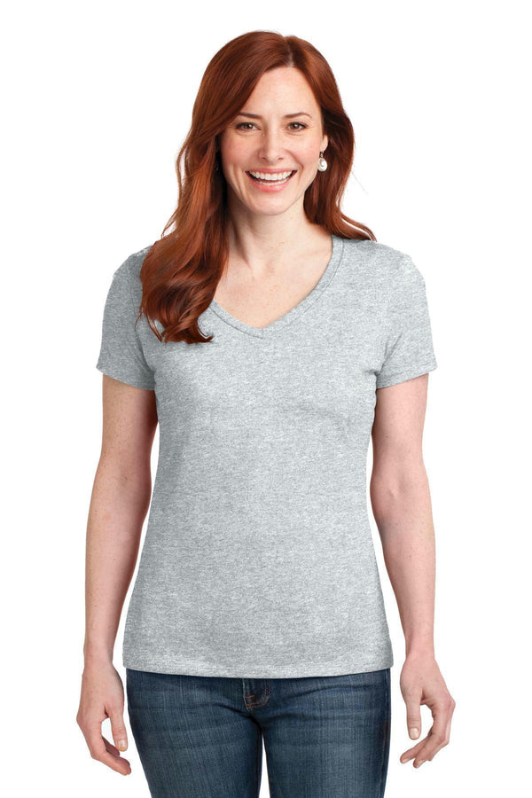 Hanes Ladies Nano-T Cotton V-Neck T-Shirt. S04V-Ladies-Ash-3XL-JadeMoghul Inc.