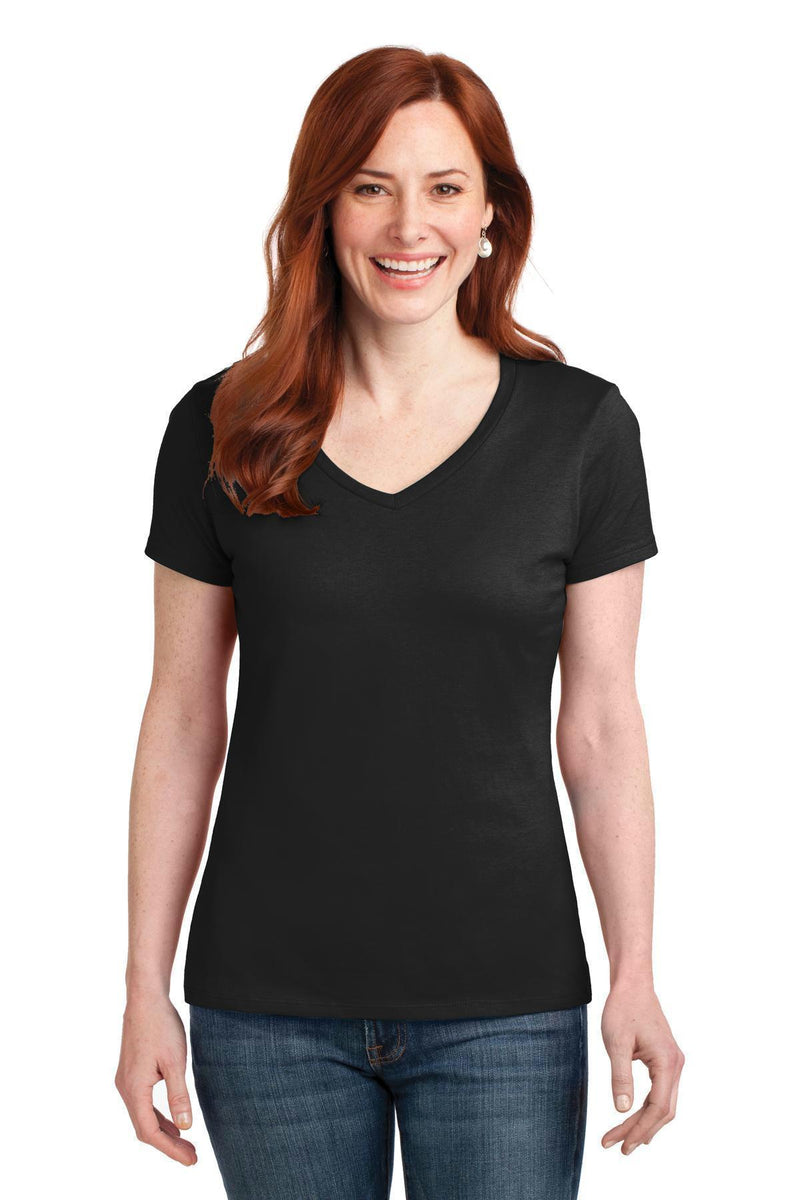 Hanes Ladies Nano-T Cotton V-Neck T-Shirt. S04V-T-shirts-Black-2XL-JadeMoghul Inc.