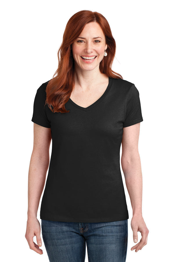 Hanes Ladies Nano-T Cotton V-Neck T-Shirt. S04V-T-shirts-Black-3XL-JadeMoghul Inc.
