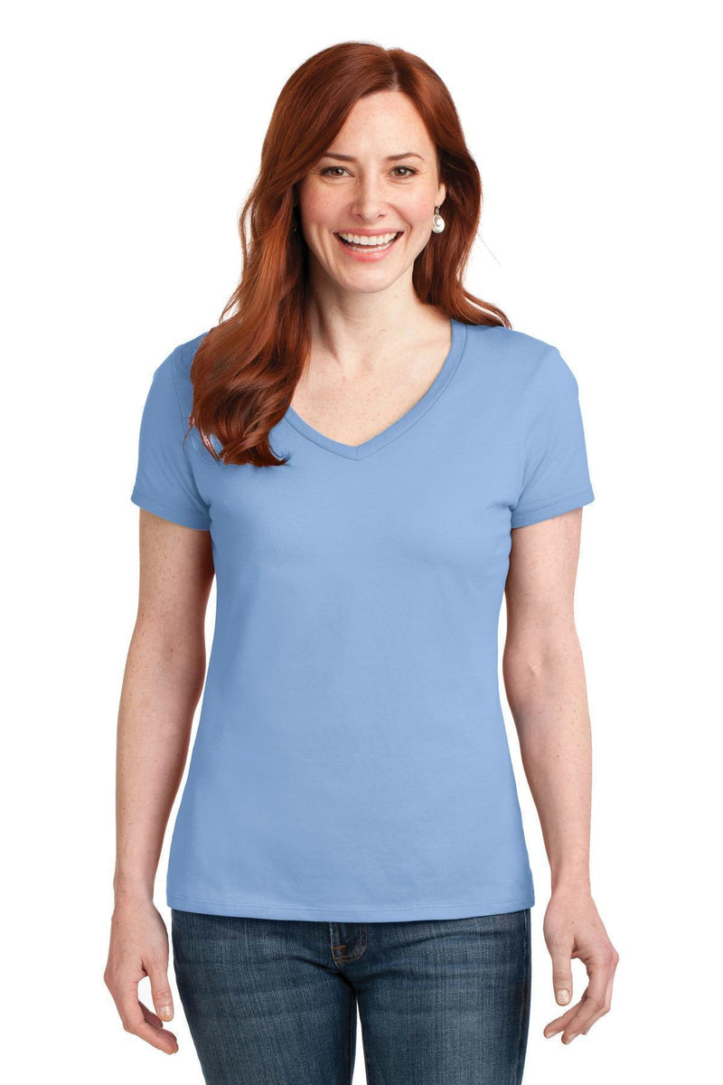 Hanes Ladies Nano-T Cotton V-Neck T-Shirt. S04V-T-shirts-Light Blue-2XL-JadeMoghul Inc.