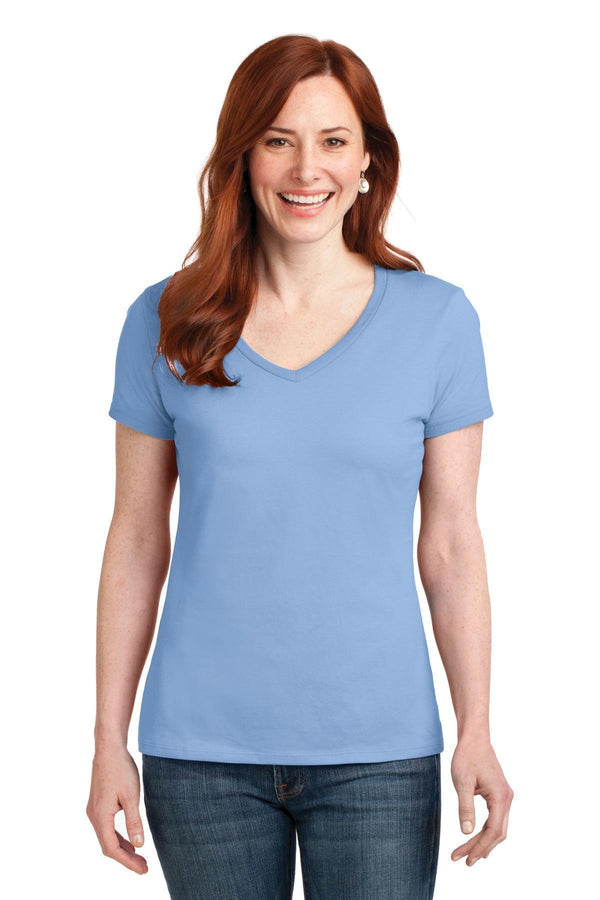 Hanes Ladies Nano-T Cotton V-Neck T-Shirt. S04V-T-shirts-Light Blue-3XL-JadeMoghul Inc.