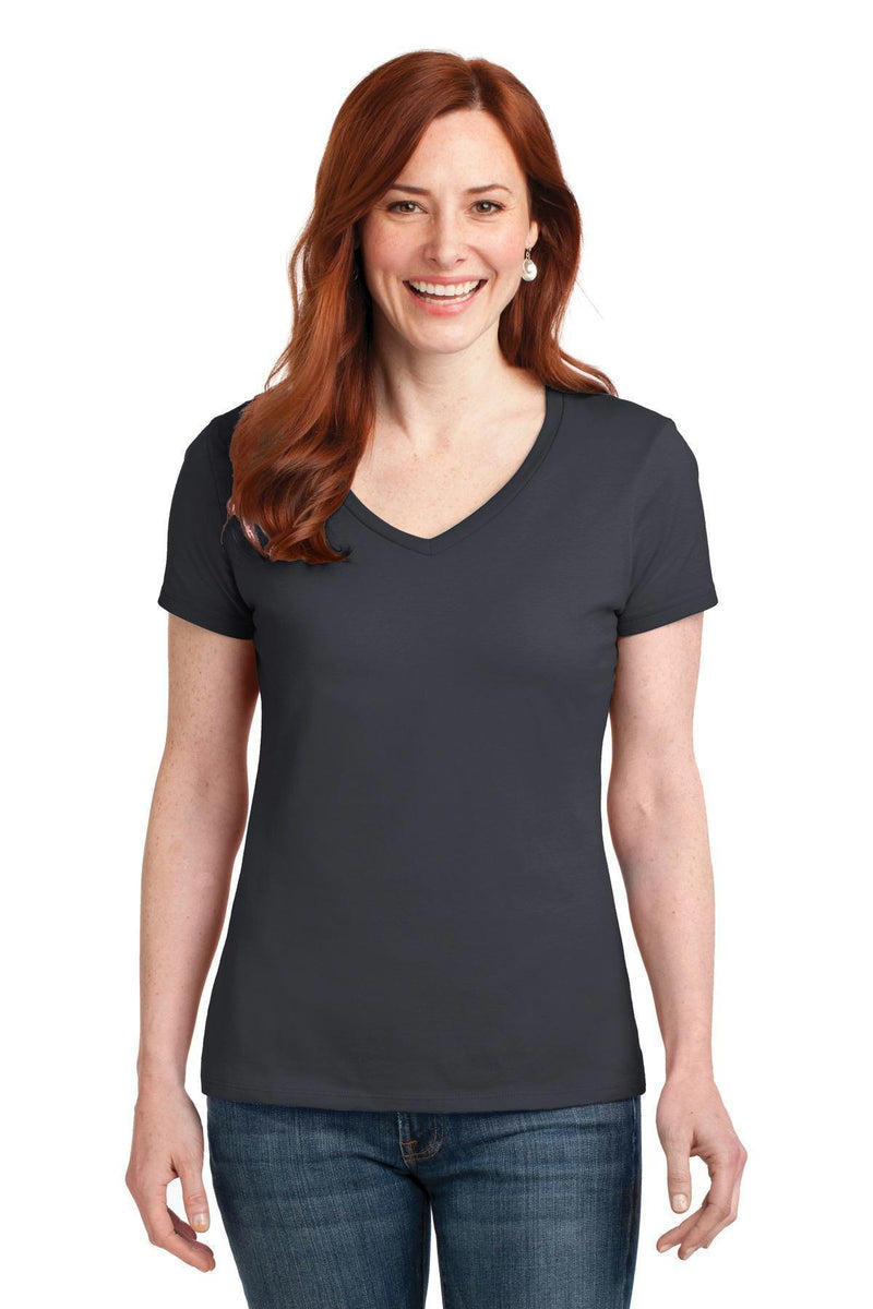 Hanes Ladies Nano-T Cotton V-Neck T-Shirt. S04V-T-shirts-Vintage Black-2XL-JadeMoghul Inc.