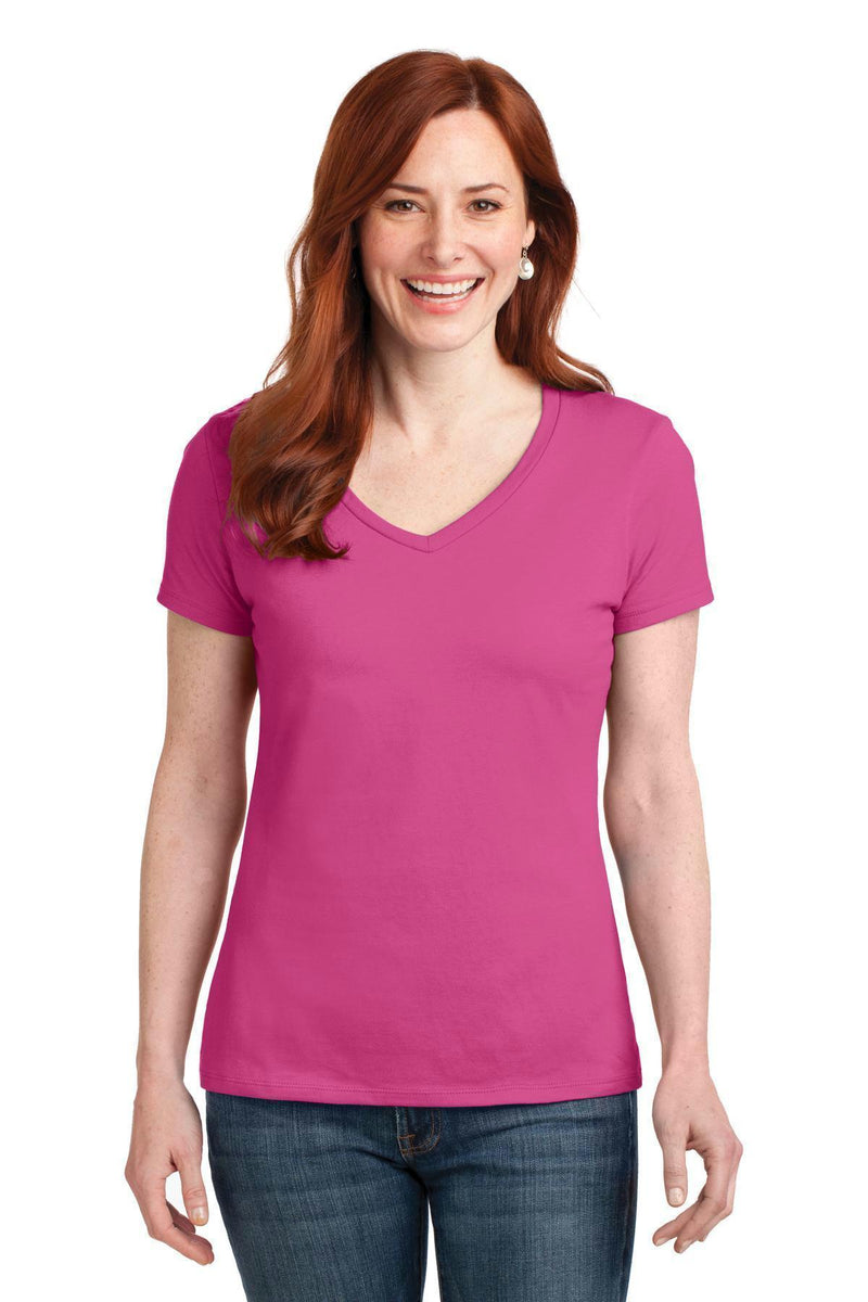 Hanes Ladies Nano-T Cotton V-Neck T-Shirt. S04V-T-shirts-Wow Pink-2XL-JadeMoghul Inc.