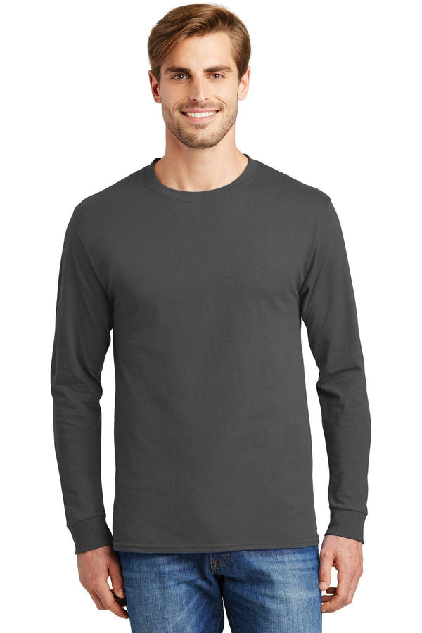 Hanes - Tagless 100% Cotton Long Sleeve T-Shirt. 5586-T-shirts-Smoke Grey-3XL-JadeMoghul Inc.