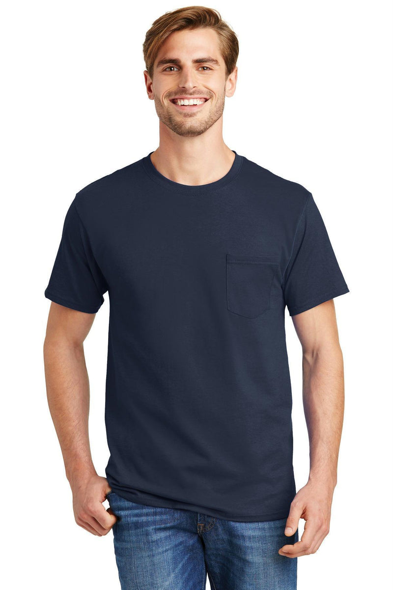 Hanes - Tagless 100% Cotton T-Shirt with Pocket 5590-T-shirts-Navy-3XL-JadeMoghul Inc.