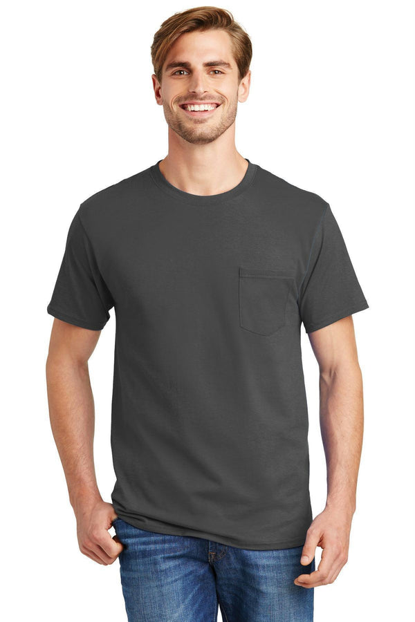 Hanes - Tagless 100% Cotton T-Shirt with Pocket 5590-T-shirts-Smoke Grey-3XL-JadeMoghul Inc.