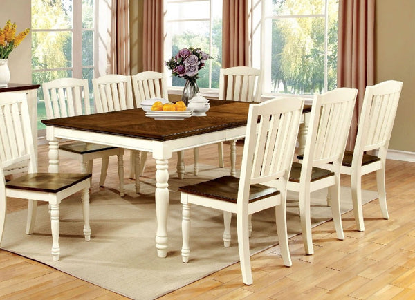 Harrisburg Cottage Dining Table, Vintage White & Dark Oak Finish-Dining Tables-White & Dark Oakh-Solid Wood/Wood Veneer-JadeMoghul Inc.