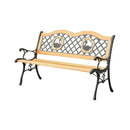 Havasu Traditional Style Patio Bench-Outdoor Benches-Natural Oak-Cast Iron Wood-JadeMoghul Inc.