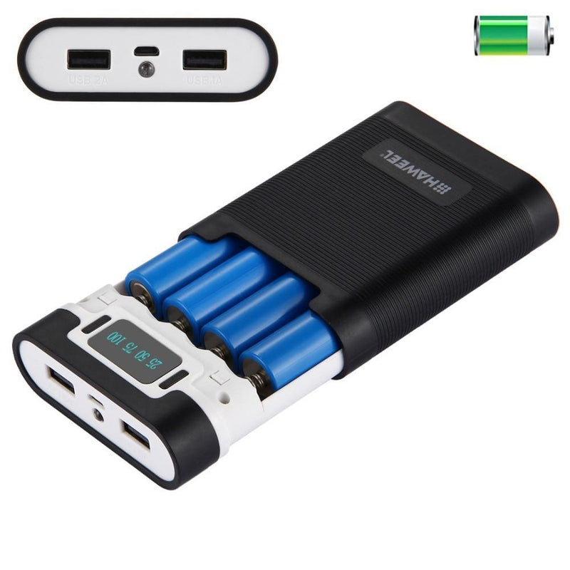 HAWEEL DIY 4x 18650 Battery Portable 10000mAh Power Bank Shell Box 2 USB Output & Display for iPhone / Galaxy Without Battery-Black-China-JadeMoghul Inc.
