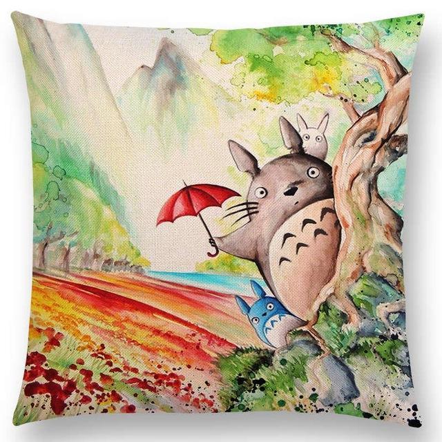 Hayao Miyazaki Works Watercolor Totoro Howl's Moving Castle Spirited Away Castle In The Sky Cushion Sofa Throw Pillow-a016601-45x45cm No Filling-JadeMoghul Inc.
