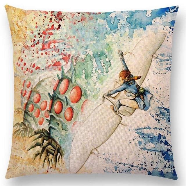Hayao Miyazaki Works Watercolor Totoro Howl's Moving Castle Spirited Away Castle In The Sky Cushion Sofa Throw Pillow-a016606-45x45cm No Filling-JadeMoghul Inc.
