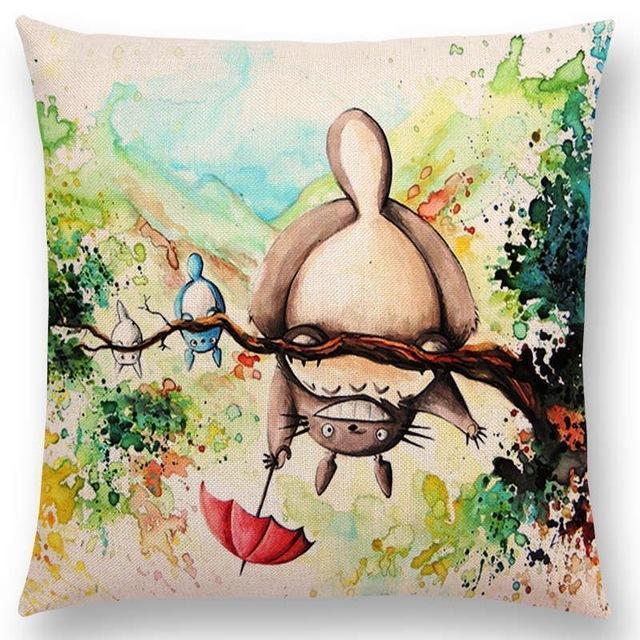 Hayao Miyazaki Works Watercolor Totoro Howl's Moving Castle Spirited Away Castle In The Sky Cushion Sofa Throw Pillow-a016609-45x45cm No Filling-JadeMoghul Inc.