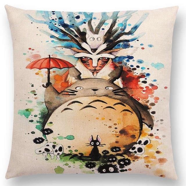 Hayao Miyazaki Works Watercolor Totoro Howl's Moving Castle Spirited Away Castle In The Sky Cushion Sofa Throw Pillow-a016622-45x45cm No Filling-JadeMoghul Inc.
