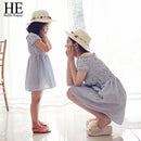 HE Hello Enjoy mother daughter dresses 2017 Family Matching Outfits striped dress family clothing mother and daughter clothes-Sky Blue-3T-JadeMoghul Inc.