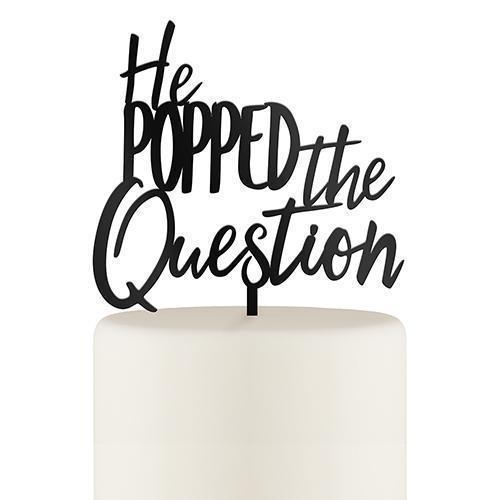 He Popped the Question Acrylic Cake Topper - Black (Pack of 1)-Wedding Cake Toppers-JadeMoghul Inc.