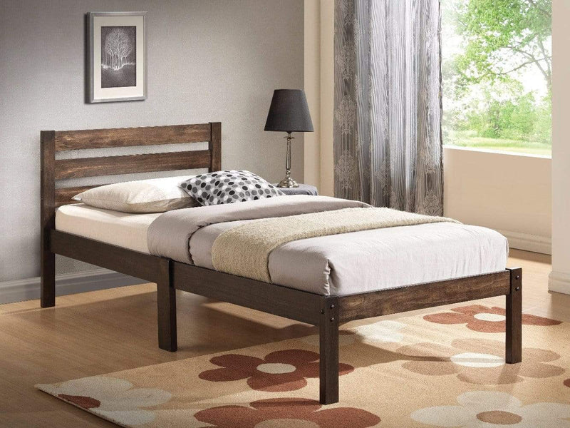 Headboards Simply Design Twin Bed With Wooden Slatted Headboard, Brown Benzara