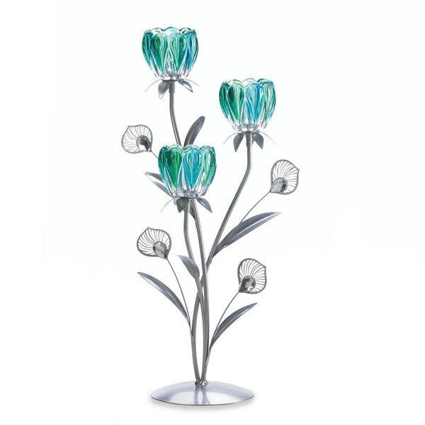 Candle Holders Triple Peacock Bloom Candleholder