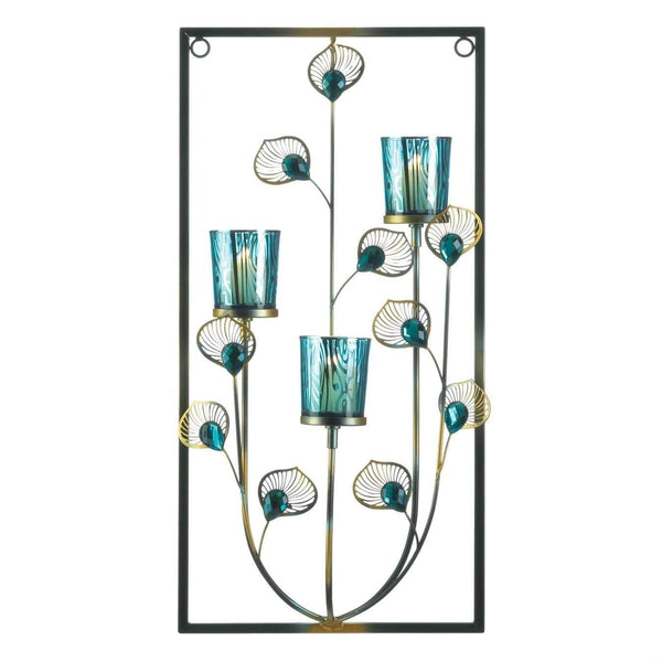 Candle Sconces Peacock Three Candle Wall Sconce