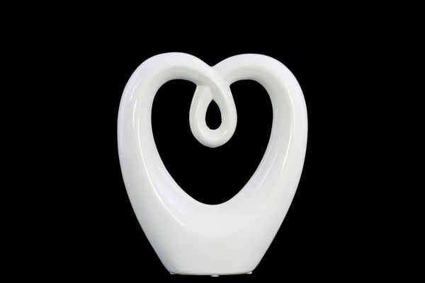 Heart Shape Abstract Sculpture In Ceramic, Small, Glossy White-Sculptures-White-Ceramic-JadeMoghul Inc.