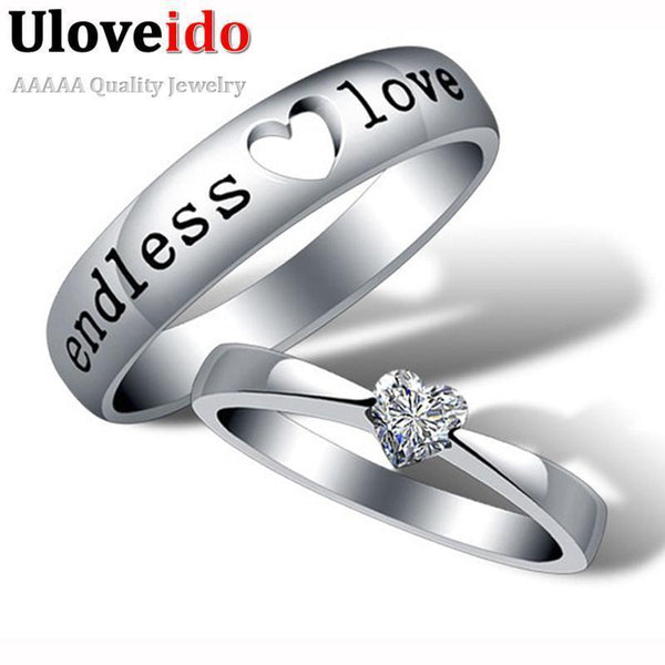 Heart Zircon Endless Love Engagement Ring Wedding Couple Rings Aneis Mens Jewelry Commitment Rings Silver Ringen Anel Bague J205-5.5-White-Platinum Plated-JadeMoghul Inc.