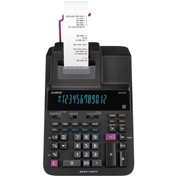 Heavy-Duty 12-Digit Printing Calculator with Clock-Calculators, Label Printers & Accessories-JadeMoghul Inc.