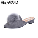 HEE GRAND Woman Mules Spring and Autumn Pumps Flock Vamp Shoes with Wool Balls Women's Shoes XWD6097-brown-6-JadeMoghul Inc.