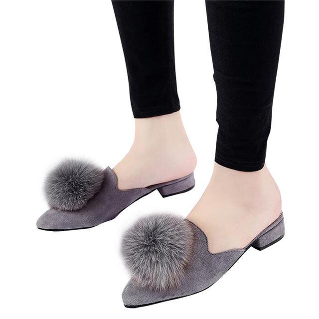 HEE GRAND Woman Mules Spring and Autumn Pumps Flock Vamp Shoes with Wool Balls Women's Shoes XWD6097-grey-6-JadeMoghul Inc.