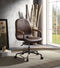 Height Adjustable Metal Office Chair with Tufted Leatherette Upholstery and Castors, Brown and Gray-Office Chairs-Brown and Gray-Metal, Engineered Wood, Faux Leather-JadeMoghul Inc.