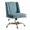 Height Adjustable Swivel Office Chair with Metal Base, Blue and Silver-Office Chairs-Blue and Silver-Pine Wood, Rubber Wood, Fabric and Metal-JadeMoghul Inc.